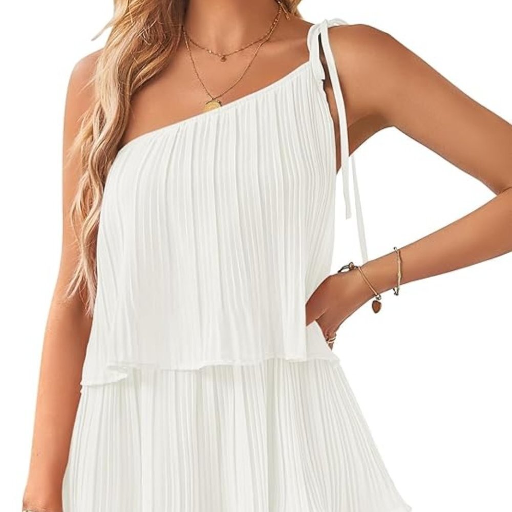 Women's Boho Summer Dress One Shoulder Sleeveless Ruffle Tiered Layered